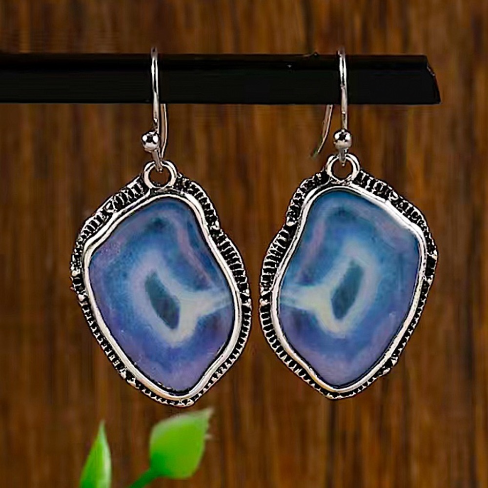 Silver Vintage Equestrian Western Inlay Antique Dangle Drop Earrings